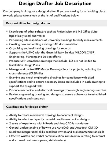 Design Drafter Job Description Velvet Jobs