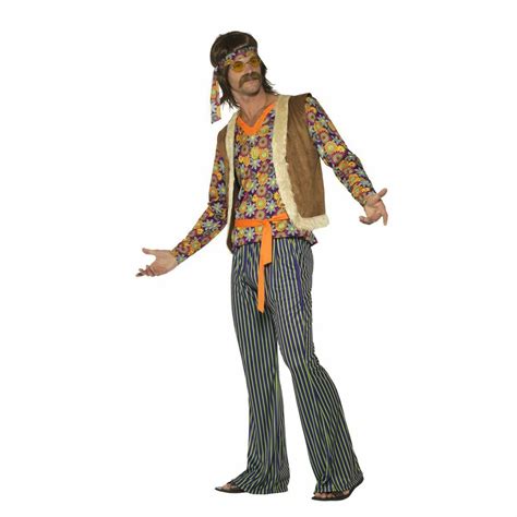 Adult Mens 60s 70s John Hippy Festival Singer Retro Fancy Dress Costume Flares Fancy Dress Vip