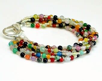 Long Beaded Necklace Of Colorful Gemstones And Vintage Glass