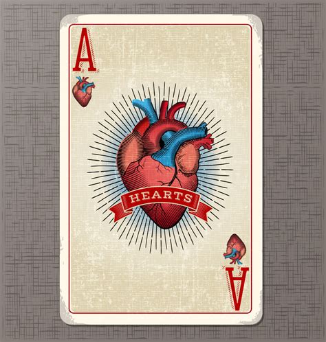Vintage Playing Card Vector Illustration Of The Ace Of Hearts With
