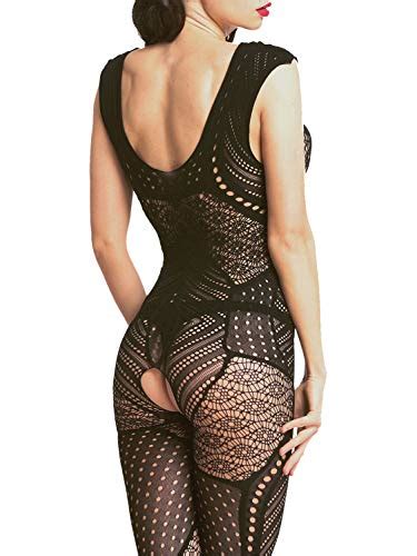 Amoretu Womens Fishnet Lingerie Sheer Crotchless Bodystocking Bodysuit