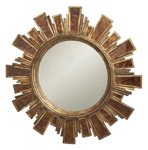 Large Lodge Rustic Southwest Antique Gold Stone Sunburst Mirror