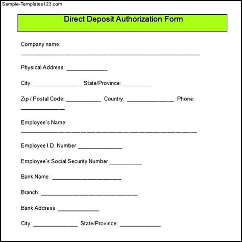 Sample Direct Deposit Authorization Form