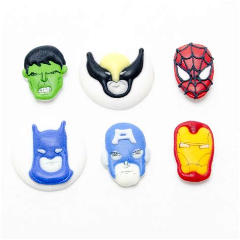 Super Hero Faces Sugar Decorations Pack Of 6 Lollipop