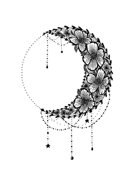 Floral Crescent Moon Design Star Tattoos Moon Tattoo Designs Moon