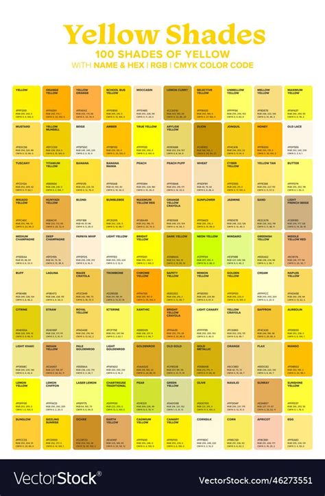 Yellow 100 Color Shades Royalty Free Vector Image Shades Of Yellow