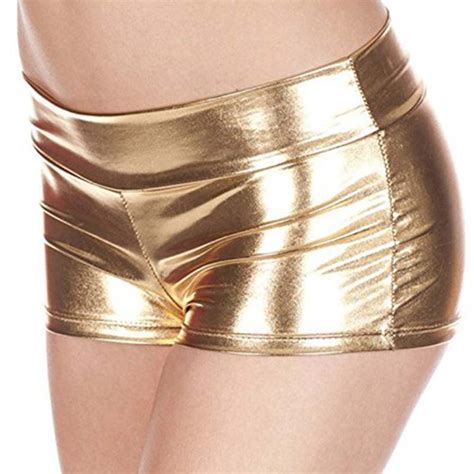 Summer Sexy Women Shorts Gold Dance Shorts Party Dancing Club Show Low Waist Pu Leather Shorts