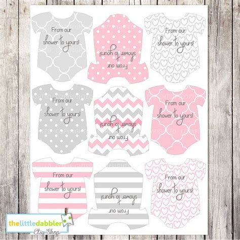 Free about to pop baby shower favor free printable: Baby OnePiece Tags From Our Shower to Yours by thelittledabbler, $4.00 | Baby shower tags, Baby ...