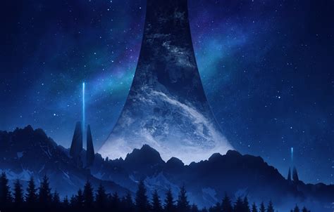 Wallpaper Mountains Space Halo Space Art Fiction Tree Science