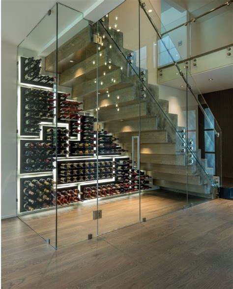 Under Stair Mosaic Peg System Wine Racking Modern Wine Cellar New