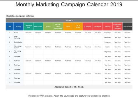 The 2019 marketing calendar template. Monthly Marketing Campaign Calendar 2019 | PowerPoint ...