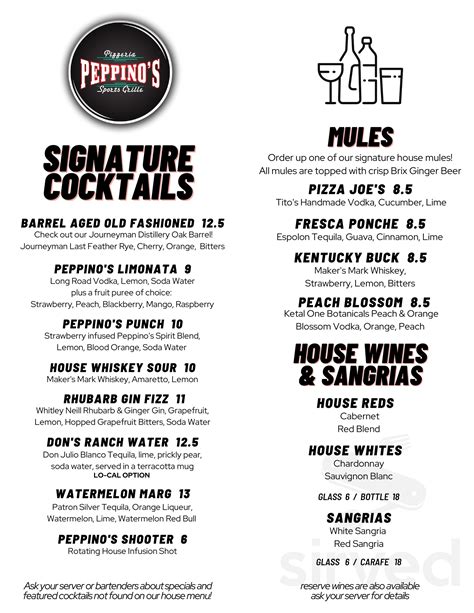 Menu For Peppinos Downtown In Grand Rapids Michigan United States