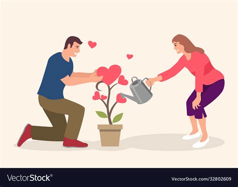 Couple Watering Love Plant Royalty Free Vector Image
