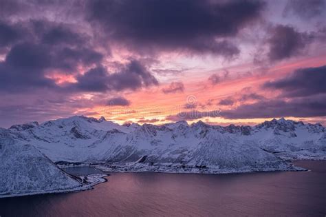Lofoten Islands Norway Mountains And Clouds During Sunset Evening