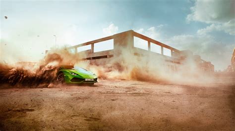 Green Lamborghini Supercar Speed Dust Drift Wallpaper Cars