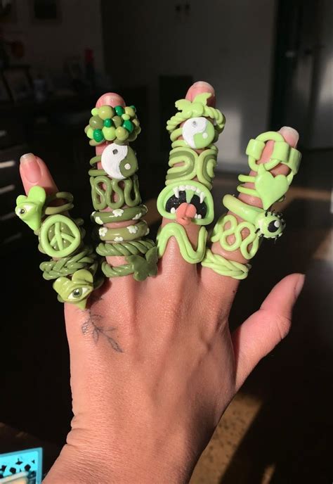 Green Chunky Statement Rings In Diy Clay Crafts Clay Jewelry