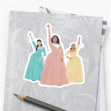 Three Women In Dresses Sticker On Top Of A Notebook With A Pencil Next