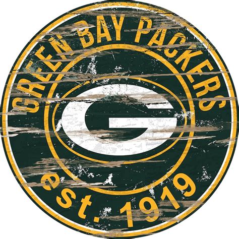 Nfl Green Bay Packers Round Distressed Established Wood Sign Etsy