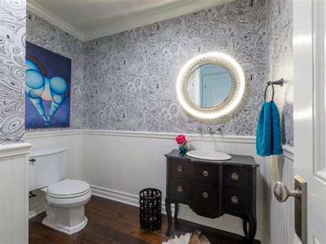 Eclectic Powder Room With Striking Wallpaper Hgtv