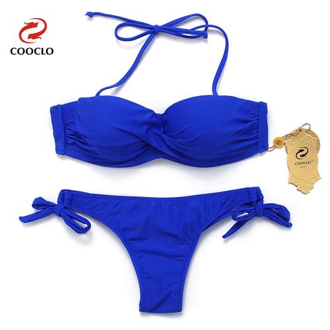 Cooclo Solid Bikini 2019 Plus Size Swimsuit Push Up Swimwear Women Bathing Suit Halter Strappy