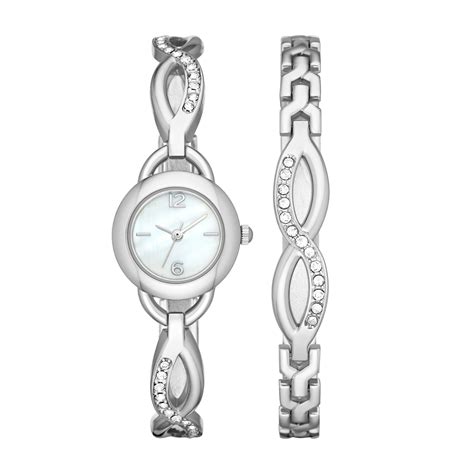 Ladies Silver Bracelet Watch Set