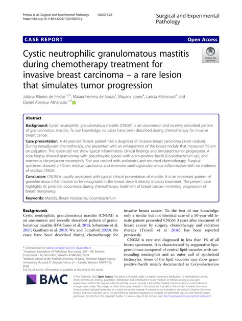Pdf Cystic Neutrophilic Granulomatous Mastitis During Chemotherapy