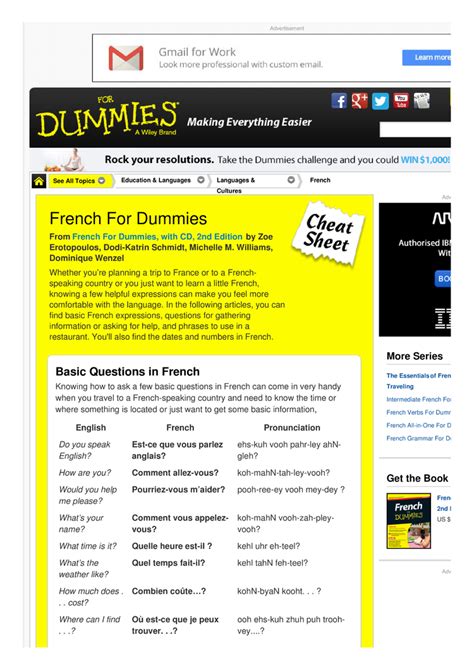French For Dummies Cheat Sheet by Cheatography - Download free from ...