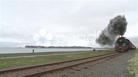 Hd 89 Steam Train Races Along Coastwith Sound Stock Footage