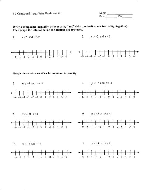 Identify the difference between the graph of a linear equation and recall that solutions to linear inequalities are whole sets of numbers, rather than just one number, like you find with solutions to equalities (equations). 28 Algebra 1 Compound Inequalities Worksheet Answers ...