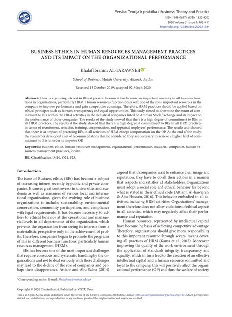 (PDF) BUSINESS ETHICS IN HUMAN RESOURCES MANAGEMENT ...