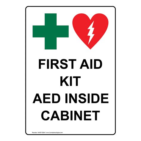 First Aid Kit Aed Inside Cabinet Sign With Symbol Nhe 30841