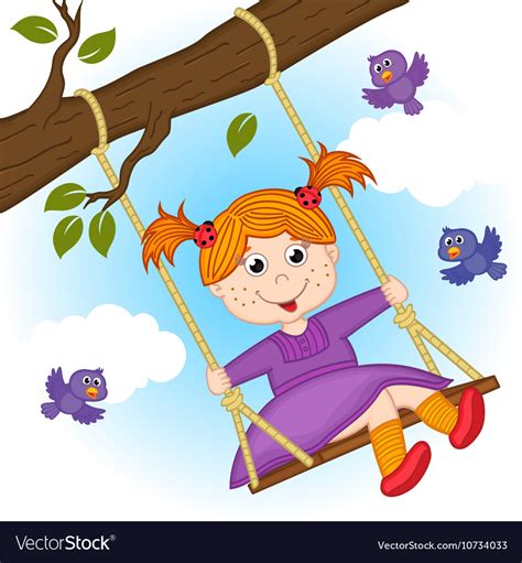 Girl On Swing On Tree Branch Royalty Free Vector Image