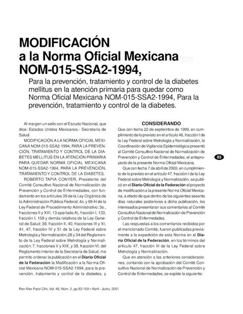 Pdf ModificaciÓn A La Norma Oficial Mexicana Nom 015 Ssa2 1994