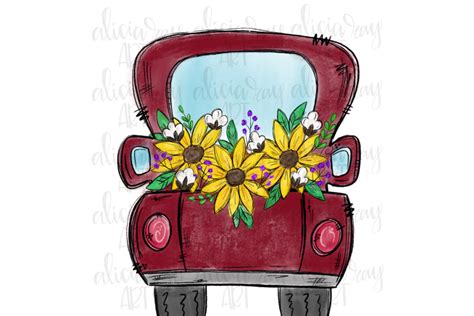 Red Sunflower Truck Sublimation PNG Digital Download ...