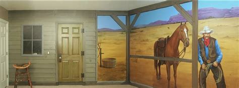Cowboy Mural For A Theme Playroom In A Basement Horse Training Covert