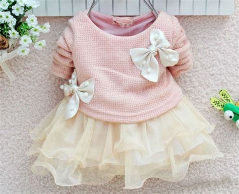 Pink Baby Newborn Dress With Pearl Bows For Infant Girls Soft Pink