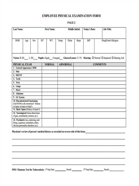 Free 5 Sample Employee Physical Forms In Pdf
