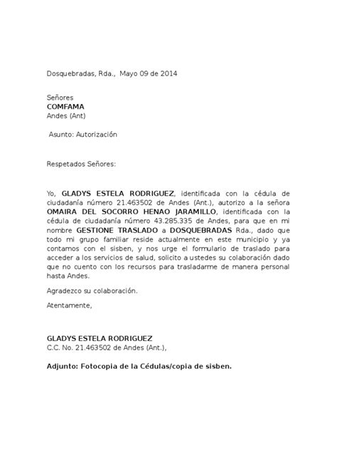 Modelo Carta Autorizacion Gobierno Y Personalidad Colombia