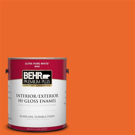 Behr Premium Plus 1 Gal 220b 7 Electric Orange Hi Gloss Enamel