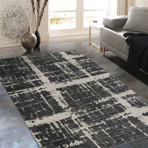 Allstar Rugs Distressed Charcoal Grey And Black Rectangular Accent Area