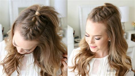 Free a few strands of hair so they fall around your face for a softer, messier look. French Mohawk Braid | Missy Sue - YouTube