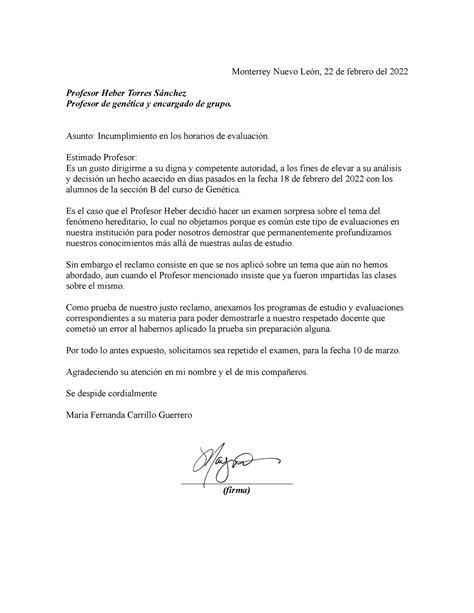 Carta De Queja A Profesor Es Puro Bait Monterrey Nuevo Le N De