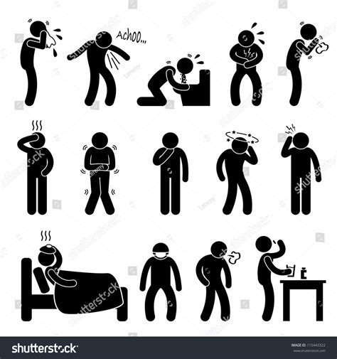 Sick Ill Fever Flu Cold Sneeze Cough Vomit Disease Stick Figure