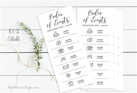 Wedding Order Of Events Card Printable Wedding Day Schedule Etsy