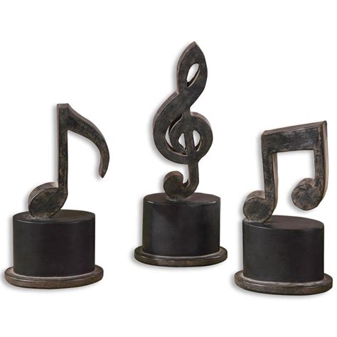 Allegro Industrial Loft Black Music Note Sculptures Set Of 3