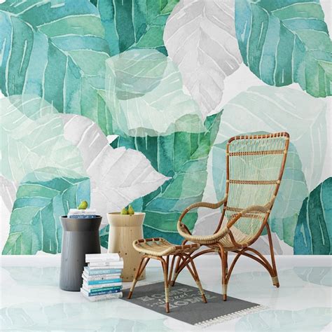 Custom Size Mural Wallpaper Nordic Watercolor Tree Leaves Bvm Home
