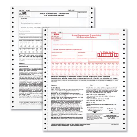 1096 Tax Form For Dot Matrix Printers Fiscal Year 2022 Two Part