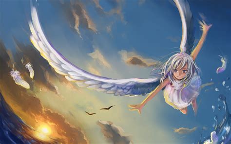 Angel Girl Wings Flight Manga Anime Wallpapers So Happy Sunset