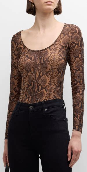 Alice Olivia Delaina Snake Mesh Long Sleeve Crop Top