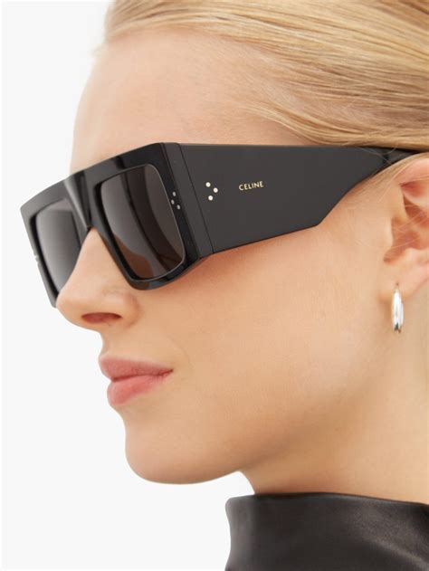 Céline Leather Oversized Flat Top Acetate Sunglasses In Black Lyst